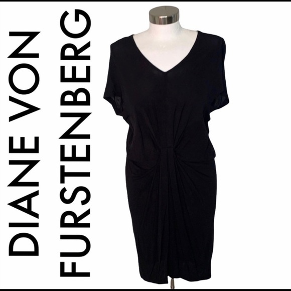 DIANE VON FURSTENBERG BLACK V-NECK DRESS HIGH END LUXURY SIZE 0 - Picture 1 of 9
